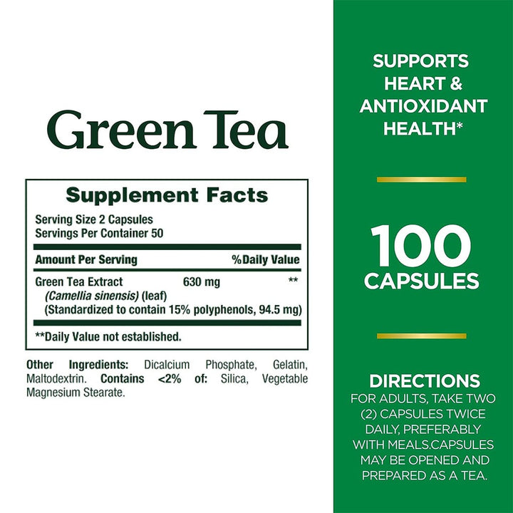 Nature's Bounty Green Tea Extract 315mg Capsules For Antioxidant Support, Pack of 100's - Easy Pharmacy LLC
