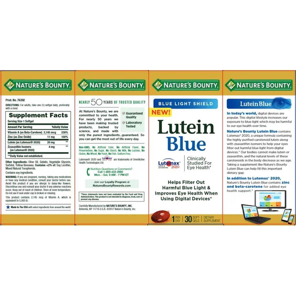 Nature's Bounty Lutein Blue Softgels 30's - Easy Pharmacy LLC