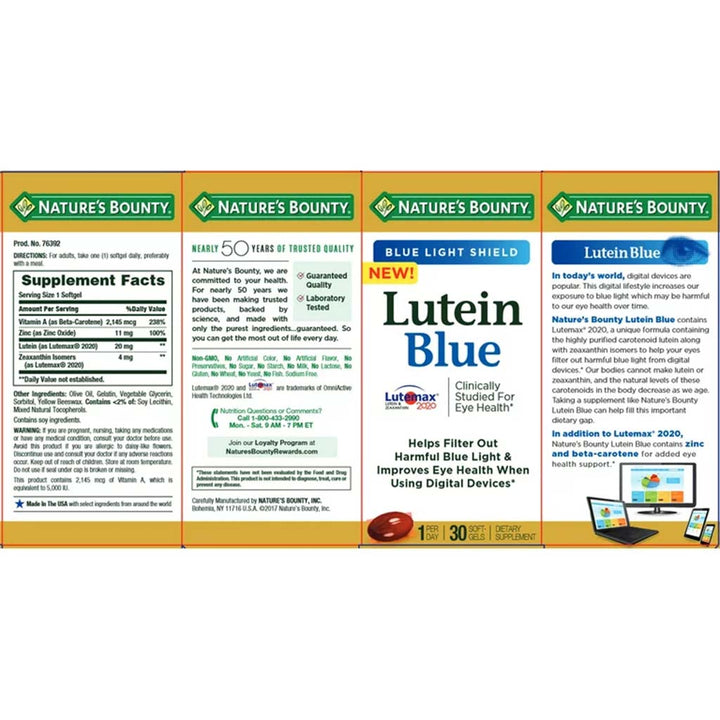 Nature's Bounty Lutein Blue Softgels 30's - Easy Pharmacy LLC