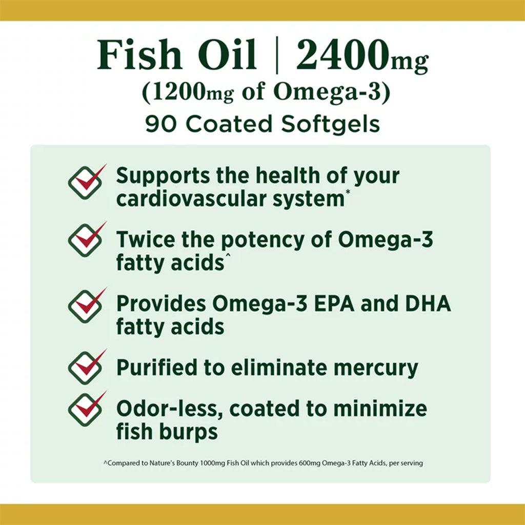 Nature's Bounty 2400mg Fish Oil Supplement Softgels, Pack of 90's - Easy Pharmacy LLC