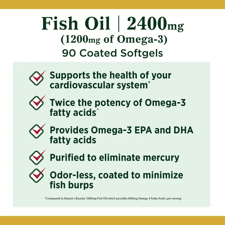 Nature's Bounty 2400mg Fish Oil Supplement Softgels, Pack of 90's - Easy Pharmacy LLC
