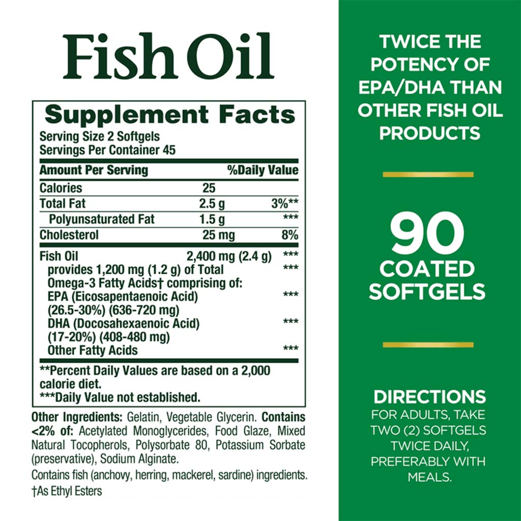 Nature's Bounty 2400mg Fish Oil Supplement Softgels, Pack of 90's - Easy Pharmacy LLC