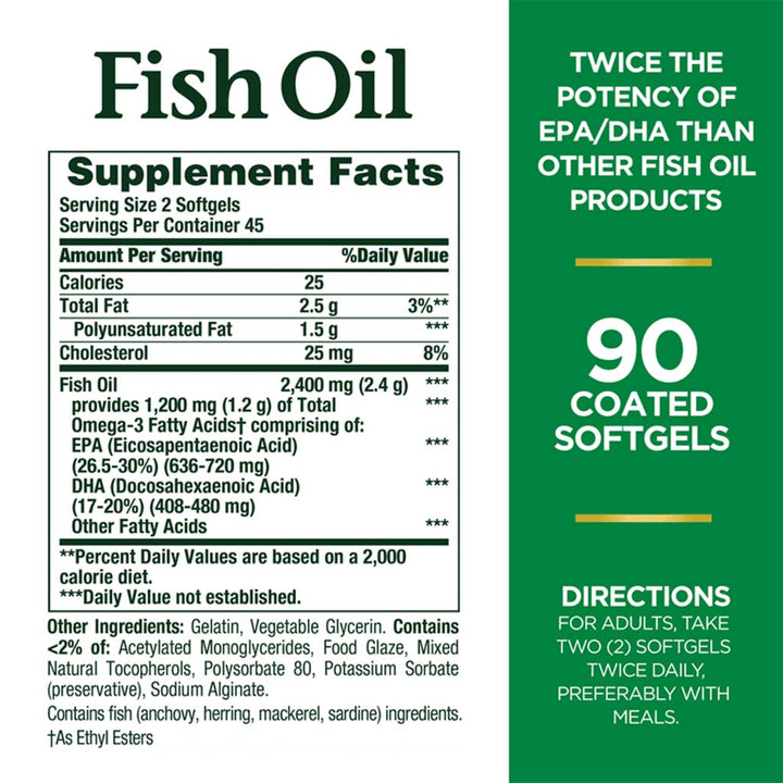 Nature's Bounty 2400mg Fish Oil Supplement Softgels, Pack of 90's - Easy Pharmacy LLC