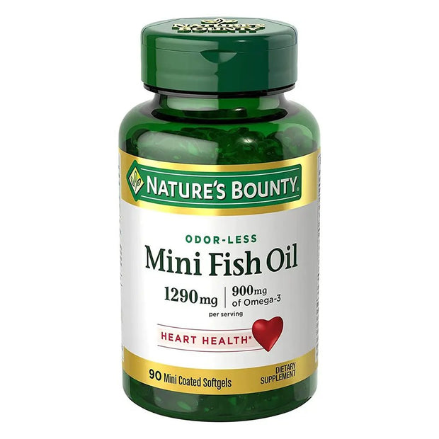 Nature’s Bounty 1290 mg Mini Fish Oil Softgels – Omega-3 & Heart Wellness Support, 90 Count