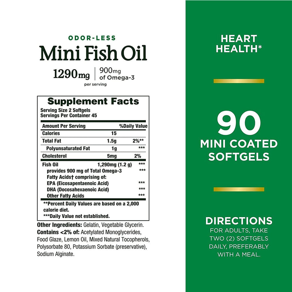 Nature's Bounty 1290mg Mini Fish Oil Supplment Softgels, Pack of 90's - Easy Pharmacy LLC
