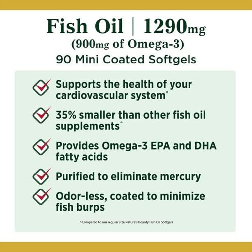 Nature's Bounty 1290mg Mini Fish Oil Supplment Softgels, Pack of 90's - Easy Pharmacy LLC