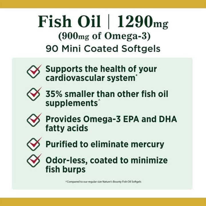 Nature's Bounty 1290mg Mini Fish Oil Supplment Softgels, Pack of 90's - Easy Pharmacy LLC