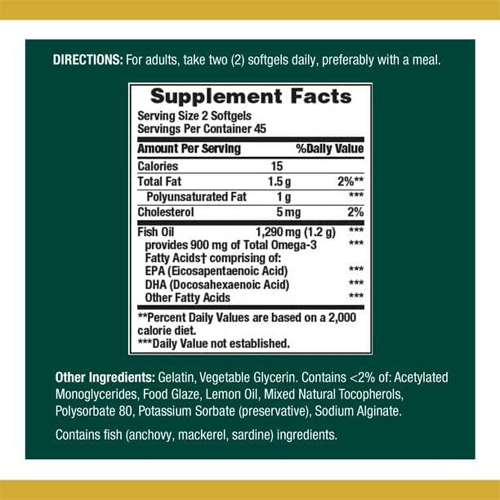 Nature's Bounty 1290mg Mini Fish Oil Supplment Softgels, Pack of 90's - Easy Pharmacy LLC