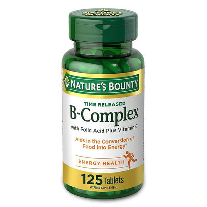 Nature's Bounty Vitamin B Complex with Folic Acid Plus Vitamin C Time Release Tablets, 125 Count