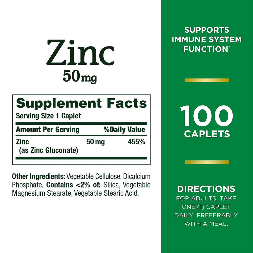 Nature's Bounty Zinc 50 mg Caplet 100's - Easy Pharmacy LLC
