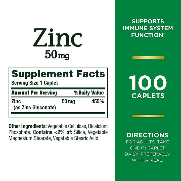 Nature's Bounty Zinc 50 mg Caplet 100's - Easy Pharmacy LLC