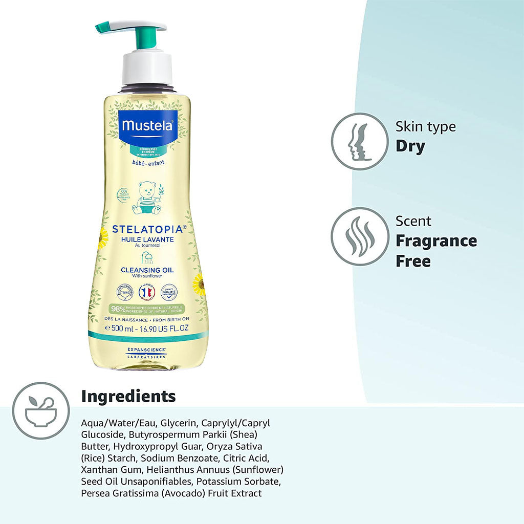 Mustela Baby Stelatopia Cleansing Oil For Atopic Prone Skin, Fragrance-Free 500ml - Easy Pharmacy LLC