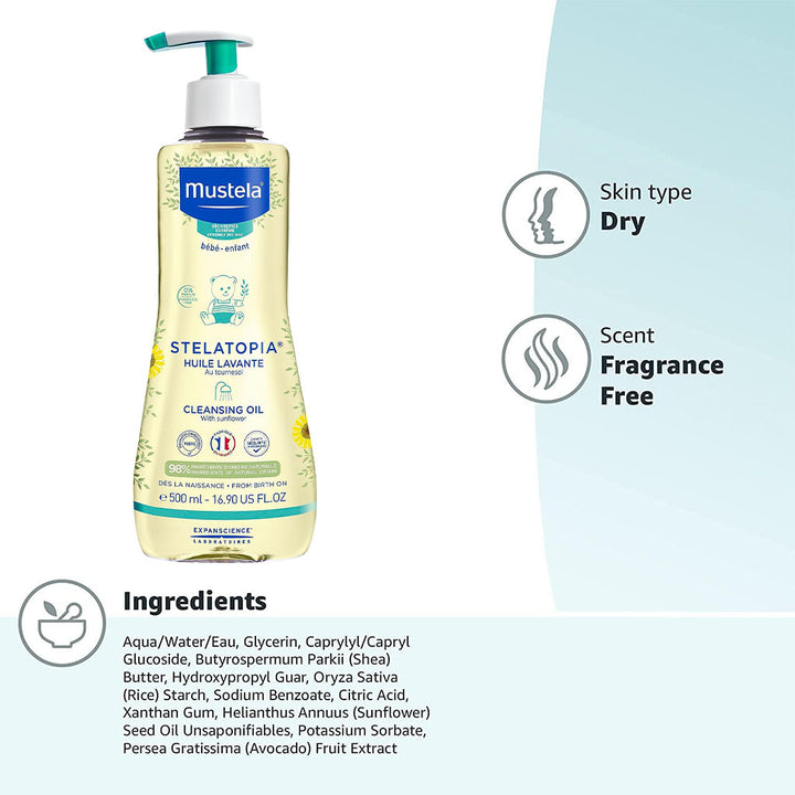 Mustela Baby Stelatopia Cleansing Oil For Atopic Prone Skin, Fragrance-Free 500ml - Easy Pharmacy LLC