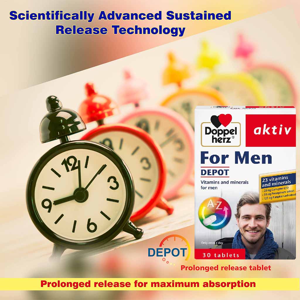 Doppelherz aktiv Men's Multivitamins & Minerals Depot Supplement Tablets, Pack of 30's - Easy Pharmacy LLC