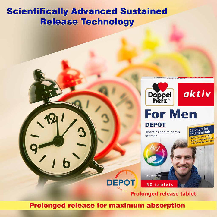 Doppelherz aktiv Men's Multivitamins & Minerals Depot Supplement Tablets, Pack of 30's - Easy Pharmacy LLC