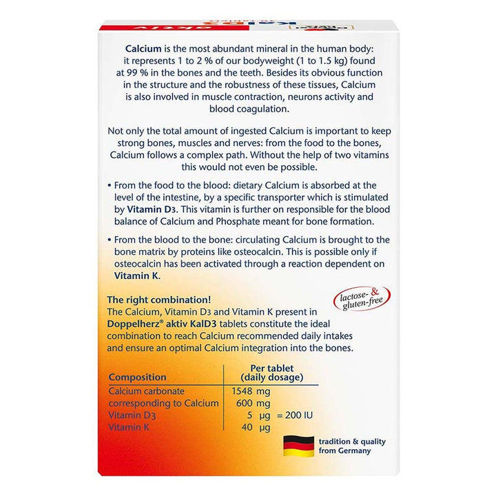 Doppelherz aktiv KalD3 Tablets With Calcium, Vitamin K & Vitamin D For Strong Bones, Muscles & Nerves, Pack of 30's - Easy Pharmacy LLC