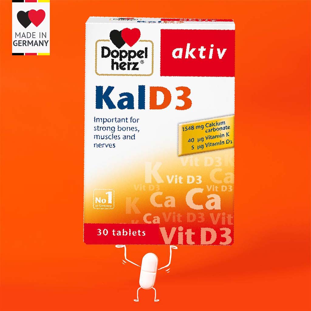 Doppelherz aktiv KalD3 Tablets With Calcium, Vitamin K & Vitamin D For Strong Bones, Muscles & Nerves, Pack of 30's - Easy Pharmacy LLC