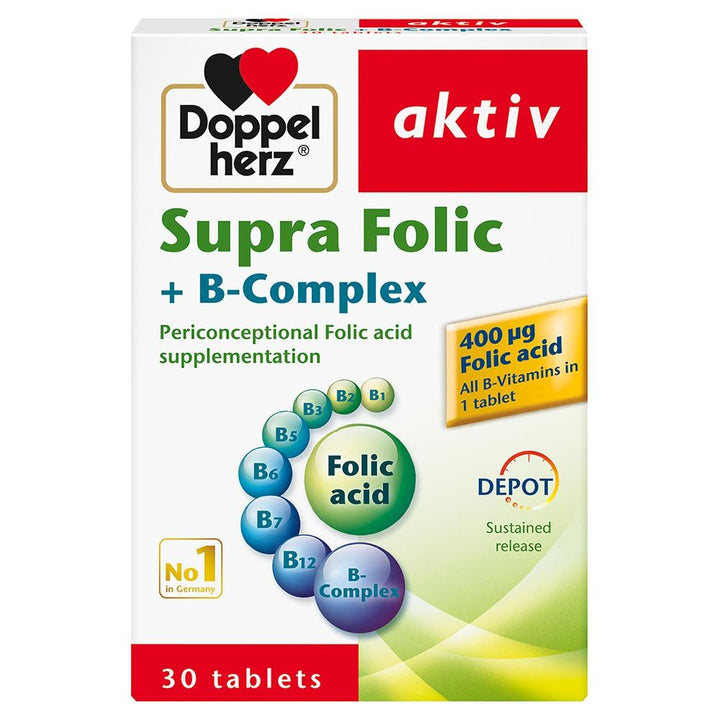 Doppelherz aktiv Supra Folic Multivitamin Supplement Tablets, Pack of 30's - Easy Pharmacy LLC