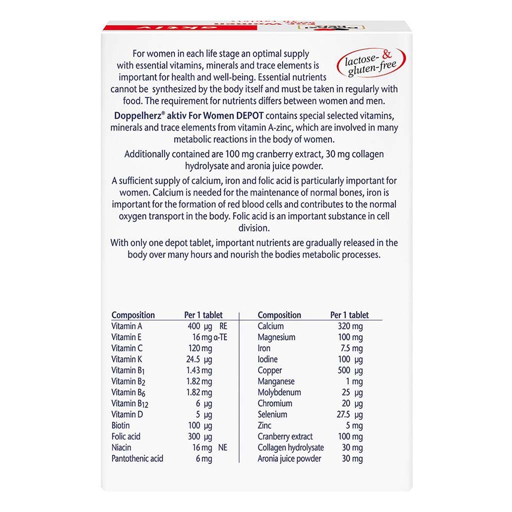Doppelherz aktiv Women's Multivitamins & Minerals Depot Supplement Tablets, Pack of 30's - Easy Pharmacy LLC