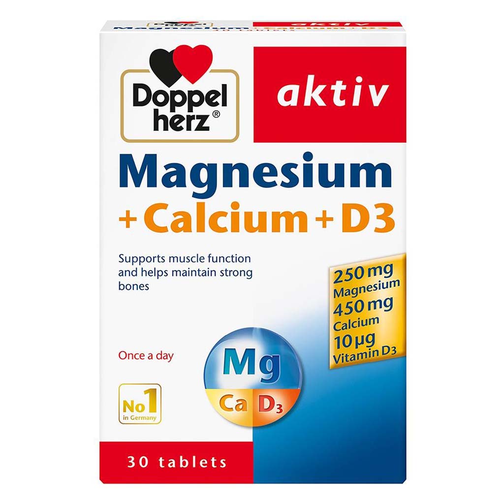 Doppelherz aktiv Magnesium + Calcium + Vitamin D3 Tablets For Muscle & Bone Support, Pack of 30's - Easy Pharmacy LLC