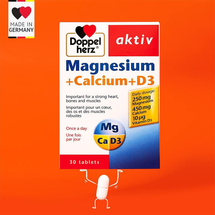 Doppelherz aktiv Magnesium + Calcium + Vitamin D3 Tablets For Muscle & Bone Support, Pack of 30's - Easy Pharmacy LLC