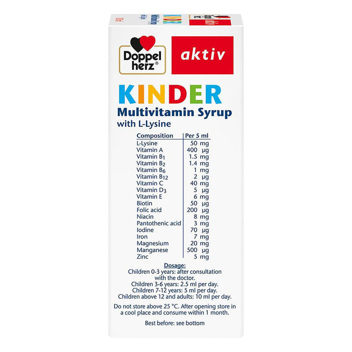 Doppelherz aktiv Kinder Multivitamin Syrup With L-Lysine 150ml - Easy Pharmacy LLC