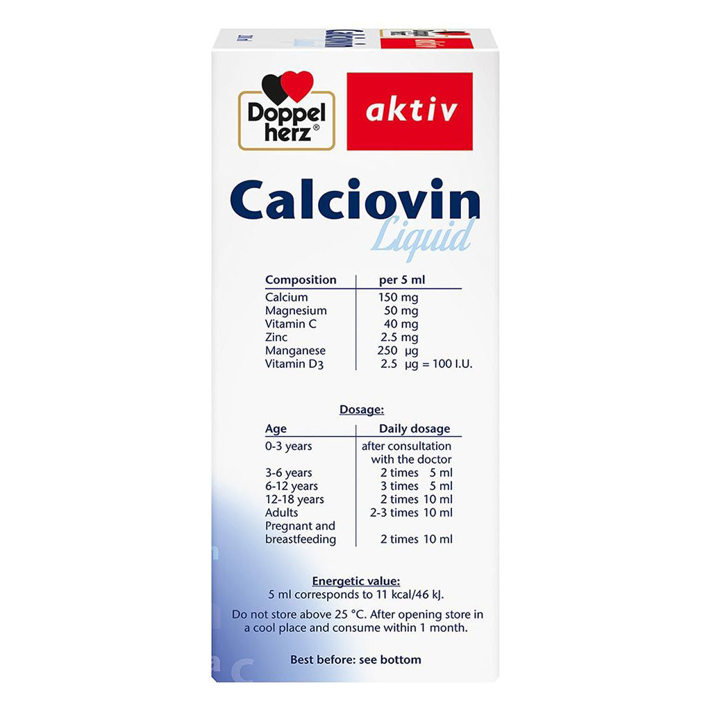 Doppelherz aktiv Calciovin Liquid For Children's Healthy Bones & Teeth 200ml - Easy Pharmacy LLC
