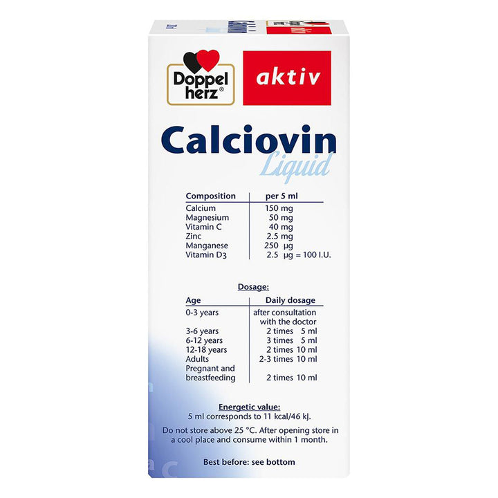 Doppelherz aktiv Calciovin Liquid For Children's Healthy Bones & Teeth 200ml - Easy Pharmacy LLC