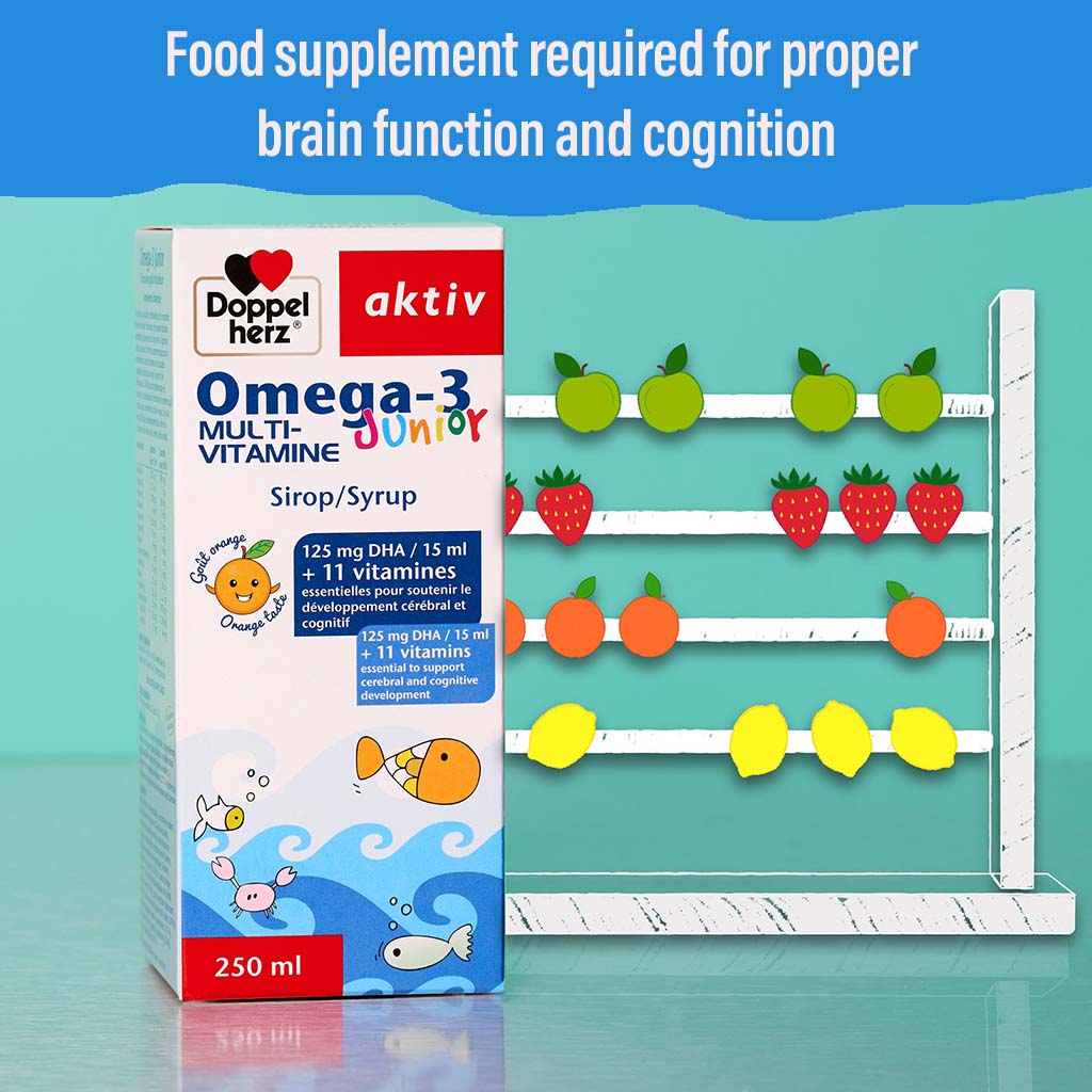 Doppelherz aktiv Kinder Omega-3 Syrup For Children's Cognitive Development 250ml - Easy Pharmacy LLC