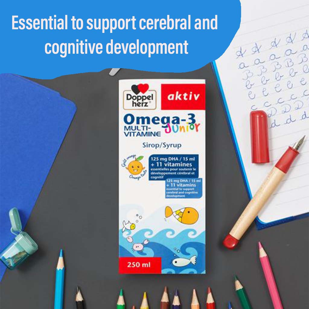 Doppelherz aktiv Kinder Omega-3 Syrup For Children's Cognitive Development 250ml - Easy Pharmacy LLC
