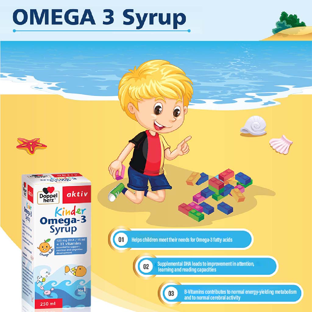 Doppelherz aktiv Kinder Omega-3 Syrup For Children's Cognitive Development 250ml - Easy Pharmacy LLC