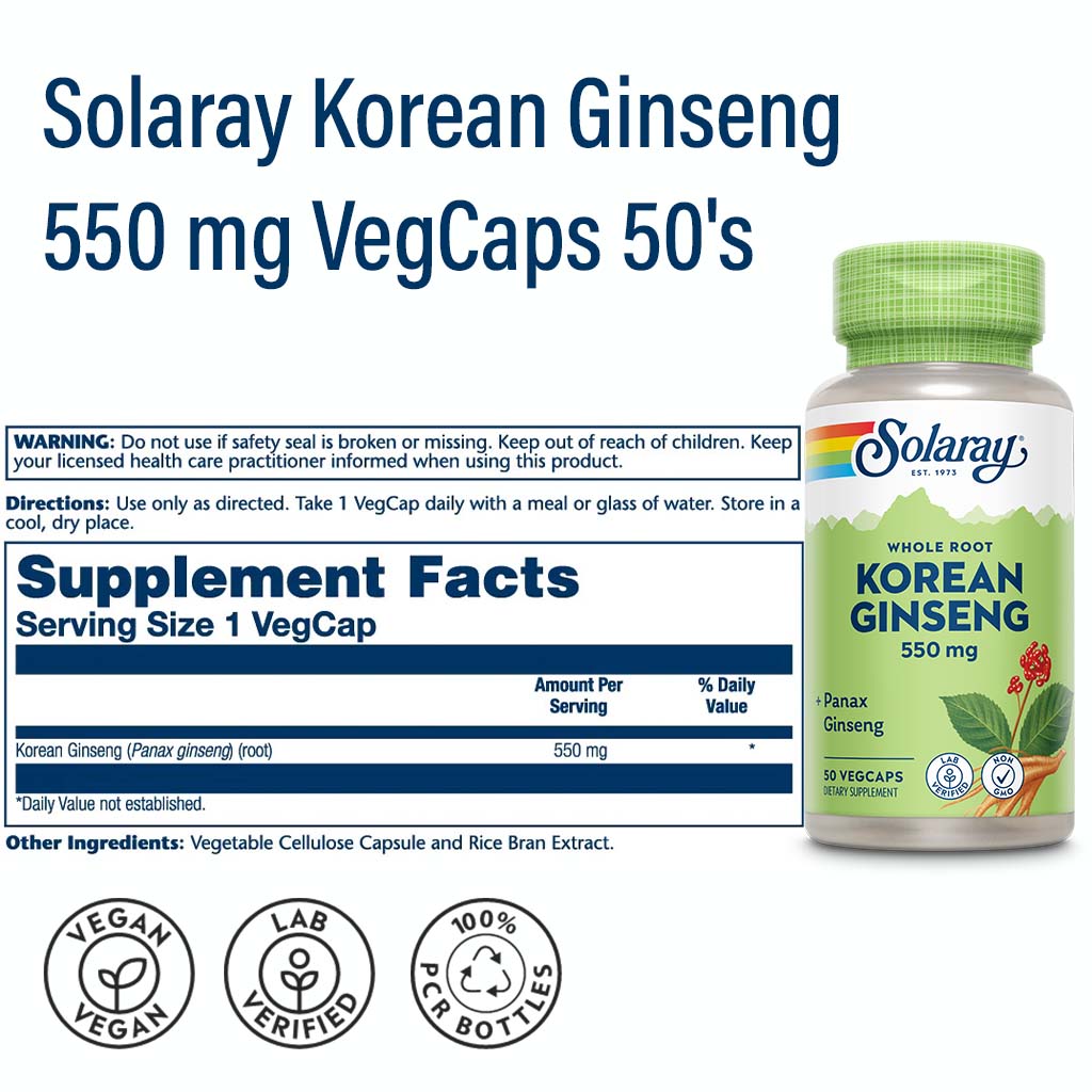 Solaray Korean Ginseng 550 mg VegCaps 50's - Easy Pharmacy LLC