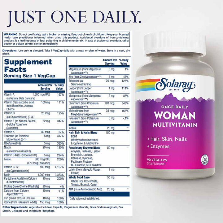 Solaray Once Daily Woman Multivitamin VegCaps 90's - Easy Pharmacy LLC