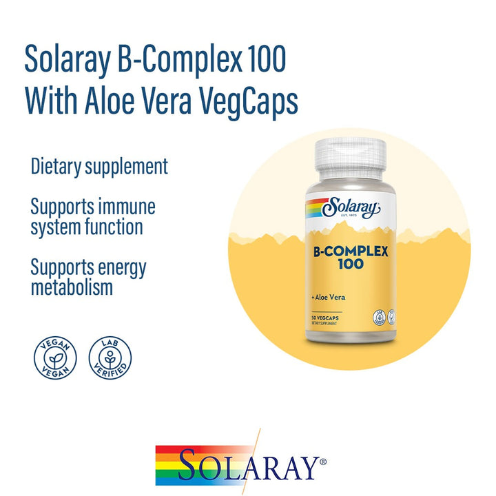 Solaray B Complex 100 Supplement Capsules With Aloe Vera, Pack of 50's - Easy Pharmacy LLC