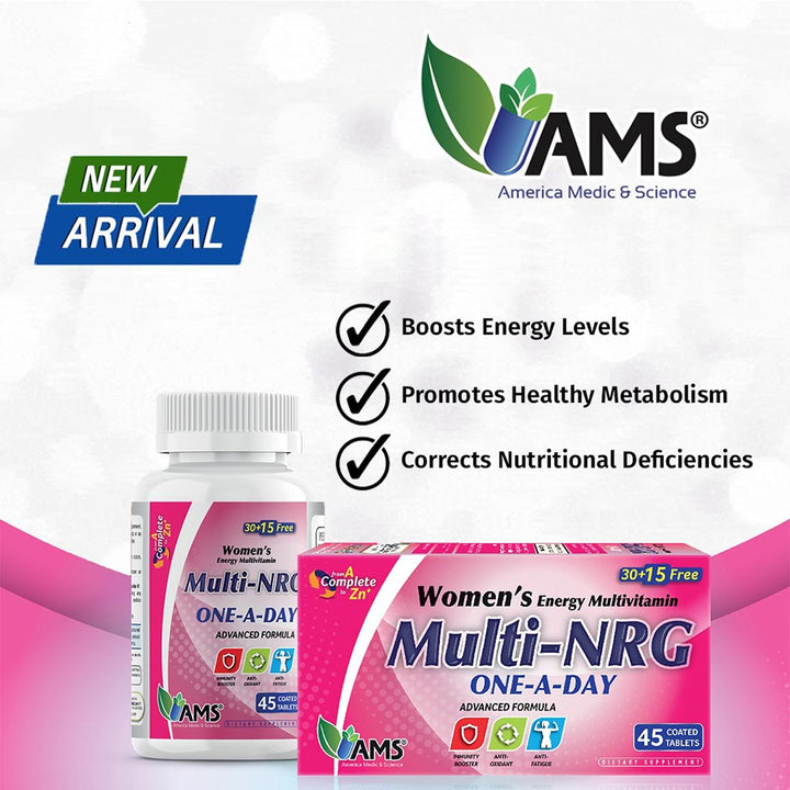 AMS Multi-NRG Women's Energy Multivitamin Supplement Tablets, Pack of 45's - Easy Pharmacy LLC
