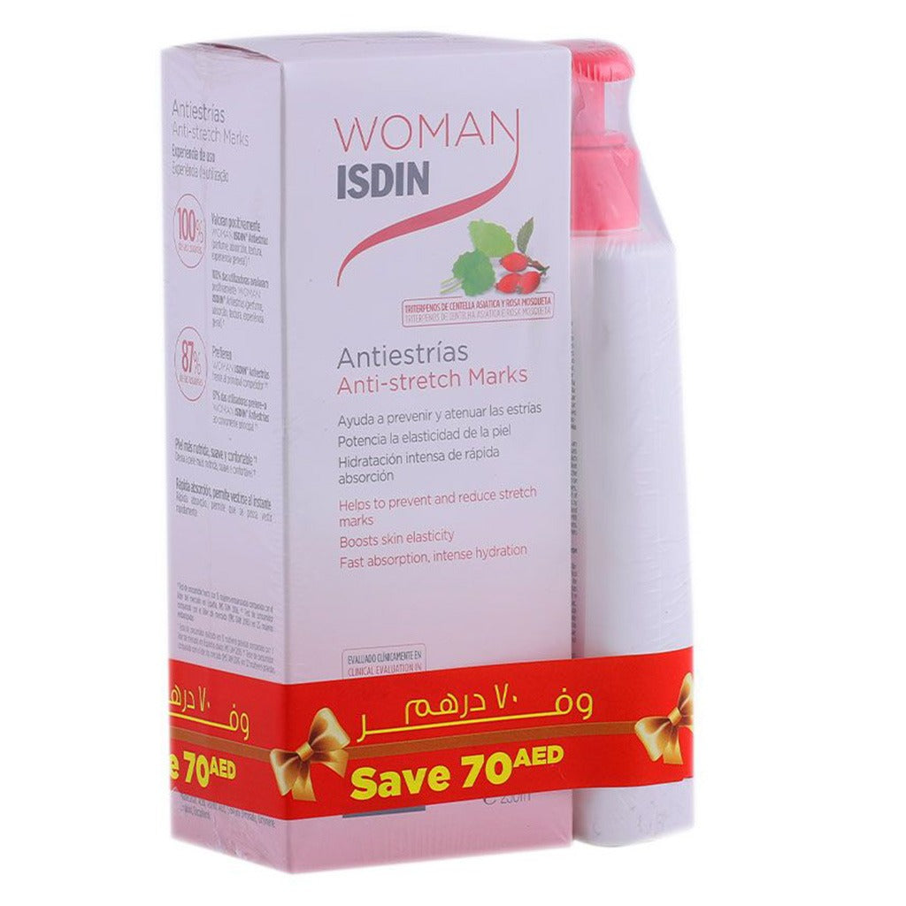 Isdin Woman Anti-Stretch Marks 250 mL + Isdin Woman Intimate Hygiene 200 mL Promo Pack - Easy Pharmacy LLC