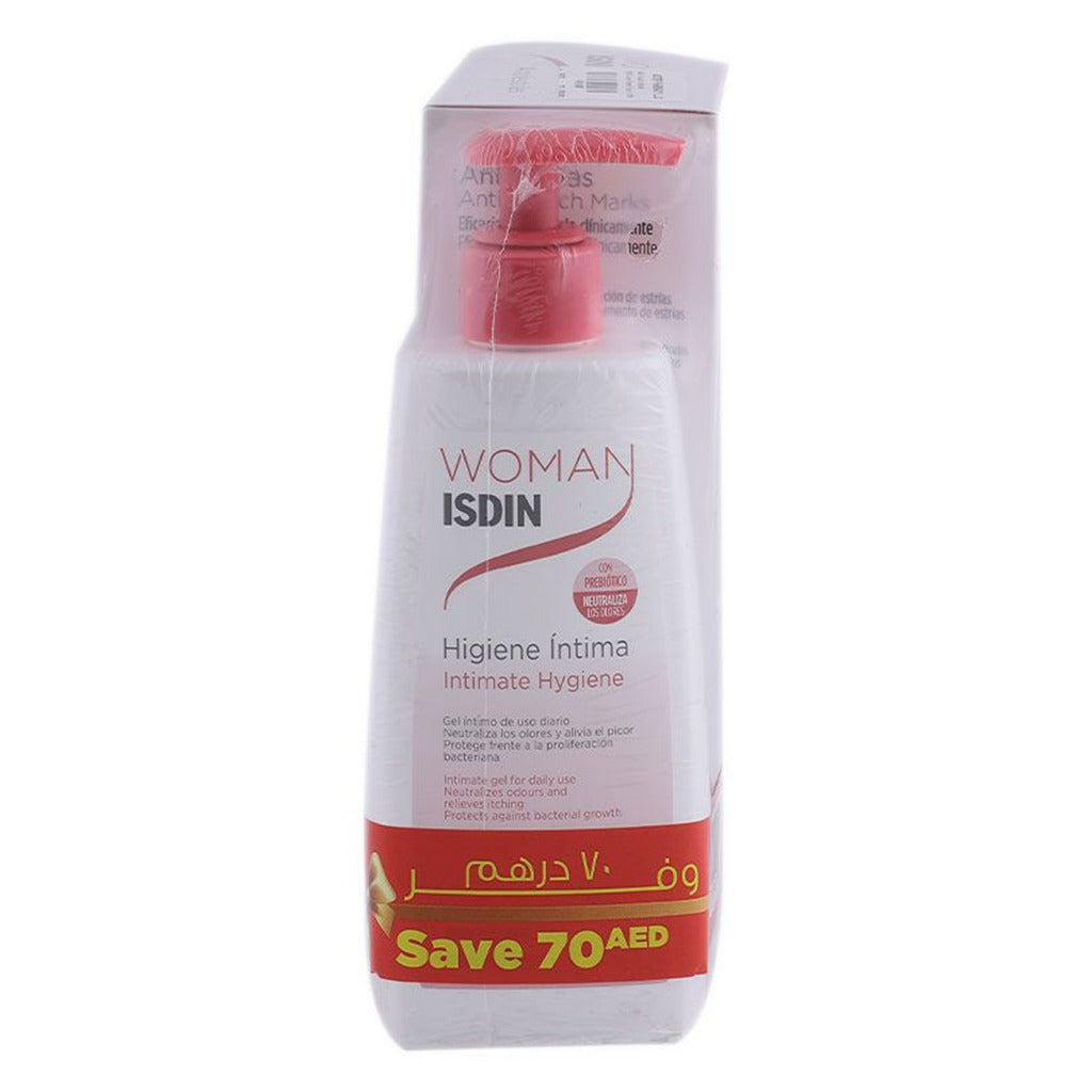 Isdin Woman Anti-Stretch Marks 250 mL + Isdin Woman Intimate Hygiene 200 mL Promo Pack - Easy Pharmacy LLC