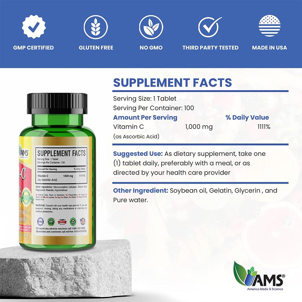 AMS Rapid-C 1000 mg Vitamin C Tablets 100's - Easy Pharmacy LLC