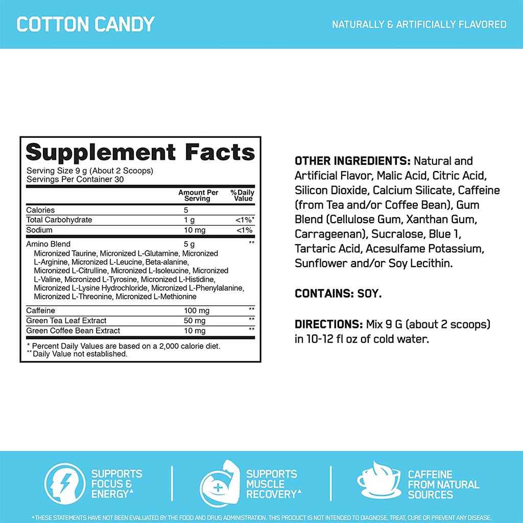 Optimum Nutrition Essential Amino Energy Powder Cotton Candy 30 Servings - Easy Pharmacy LLC