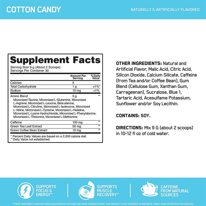 Optimum Nutrition Essential Amino Energy Powder Cotton Candy 30 Servings - Easy Pharmacy LLC