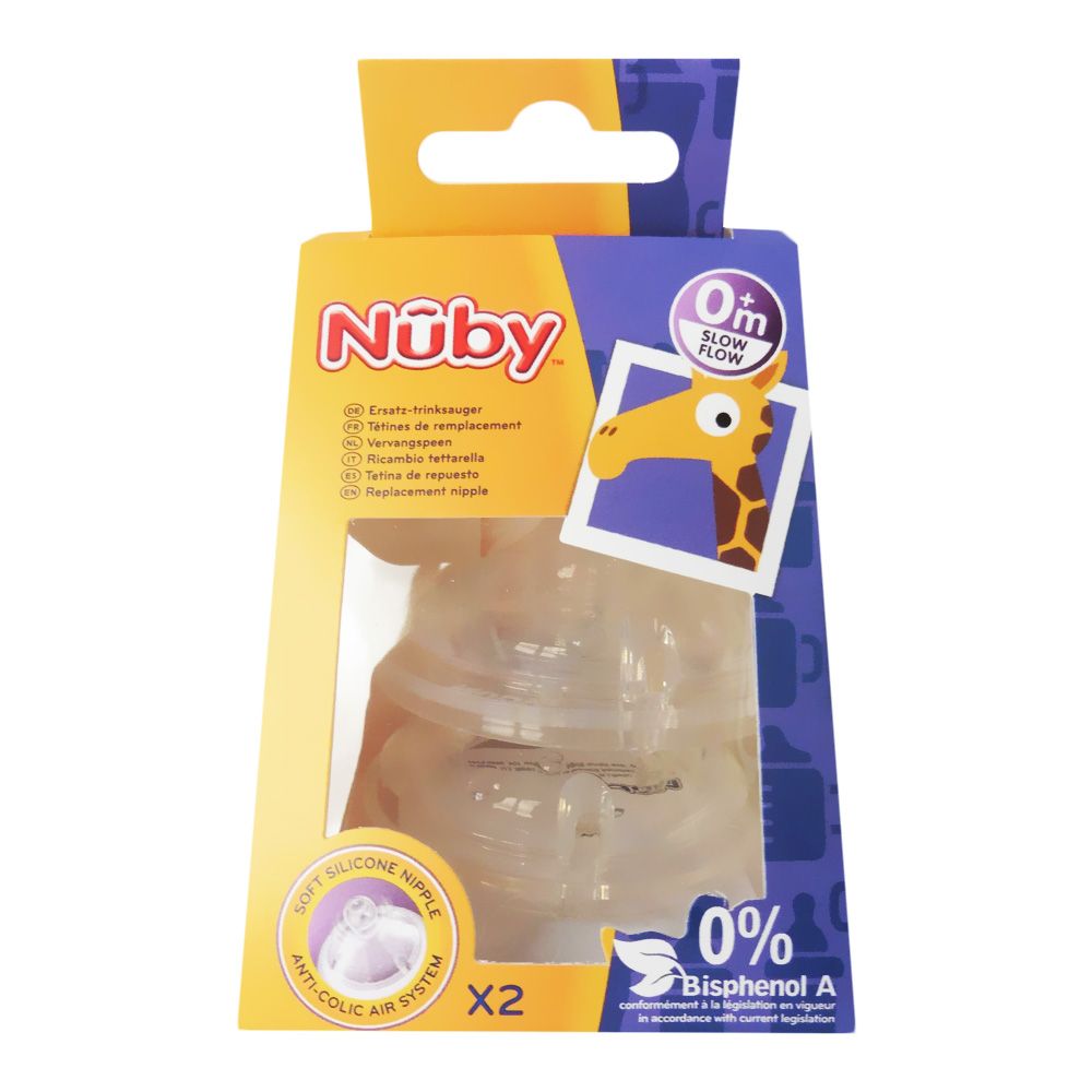 Nuby Anti-colic SoftFlex silicone nipple slow flow 0+ month 2's - Easy Pharmacy LLC