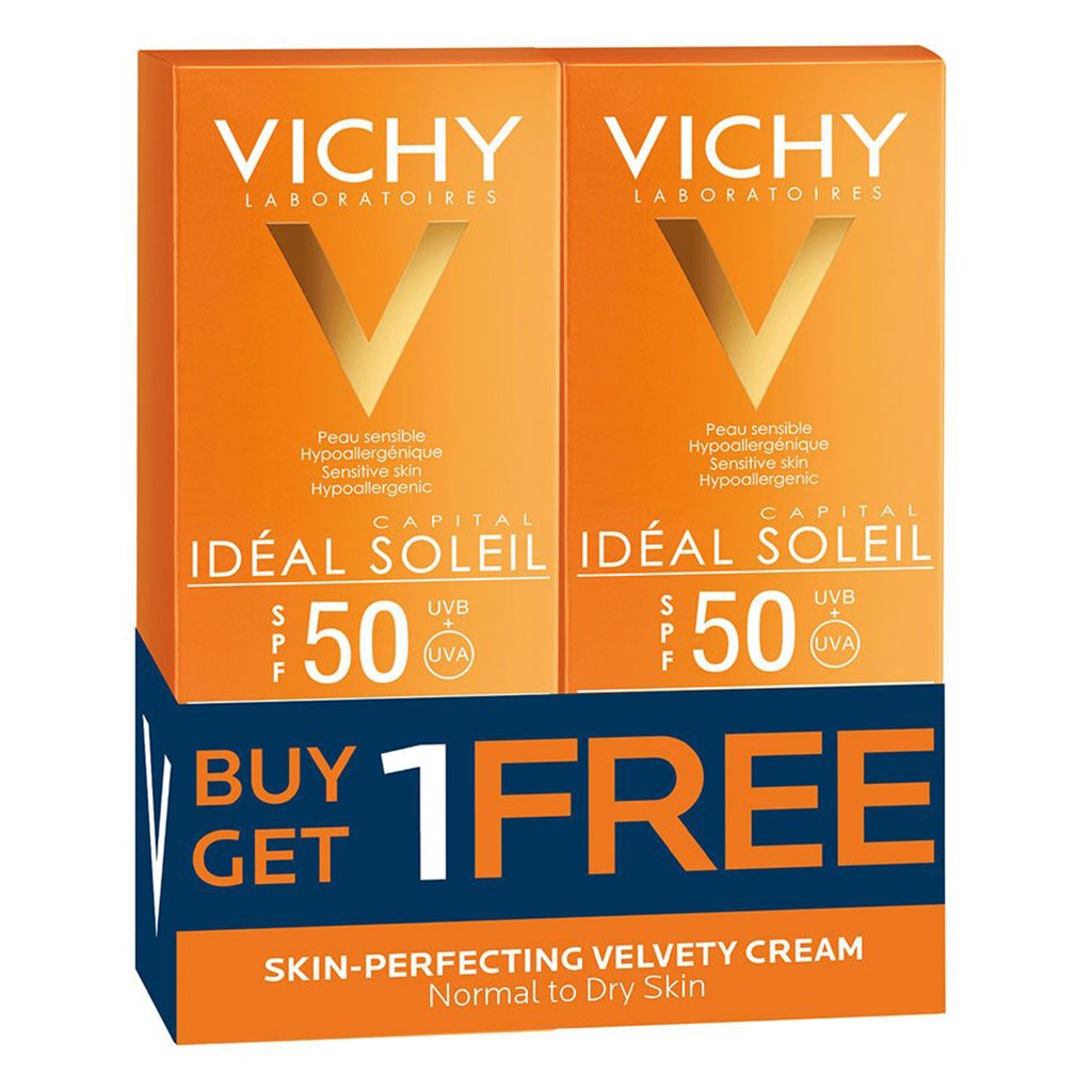 Vichy Ideal Soleil SPF50 Velvety Cream For Normal to Dry Sensitive Skin, 50 mL 1+1 PROMO PACK - Easy Pharmacy LLC