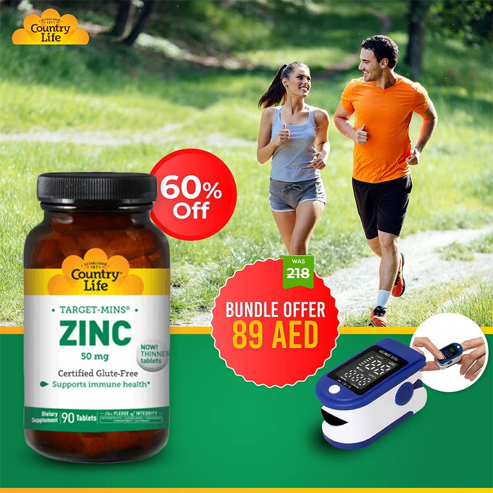 Country Life Zinc 50 mg Tablets 90's + Fingertip Pulse Oximeter Adult - Easy Pharmacy LLC