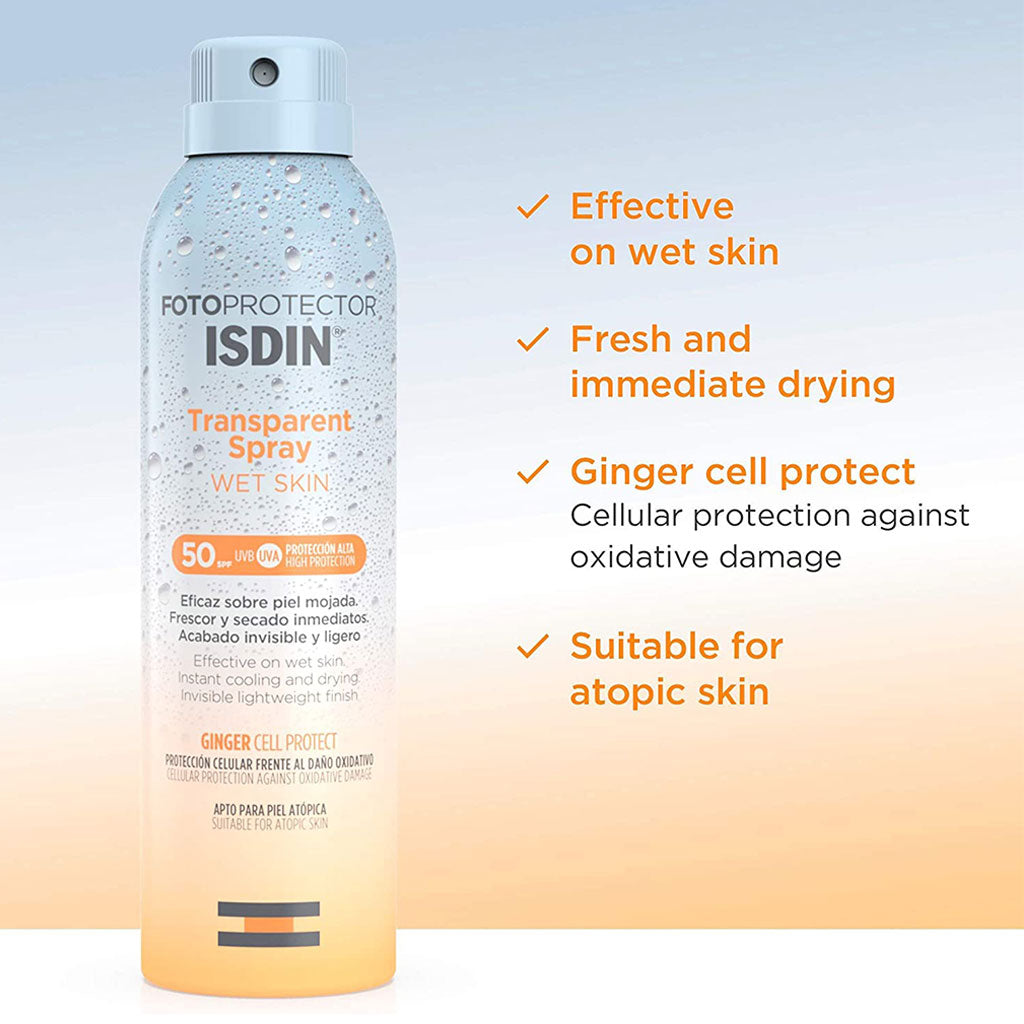 Isdin Fotoprotector Wet Skin Transparent Spray SPF50+ 250 mL - Easy Pharmacy LLC