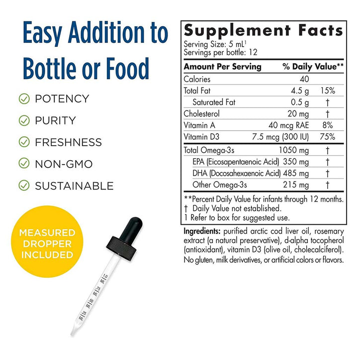 Nordic Naturals Baby's DHA Omega 3 with Vit D3 Liquid 60 mL - Easy Pharmacy LLC