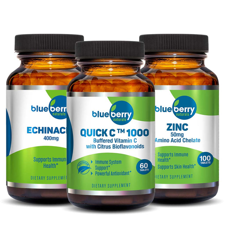 Blueberry Naturals Chelated Zinc 50mg Tab 100's + Buffered Quick C 1000mg Tab 60's + Echinacea 400mg Cap 100's - Easy Pharmacy LLC