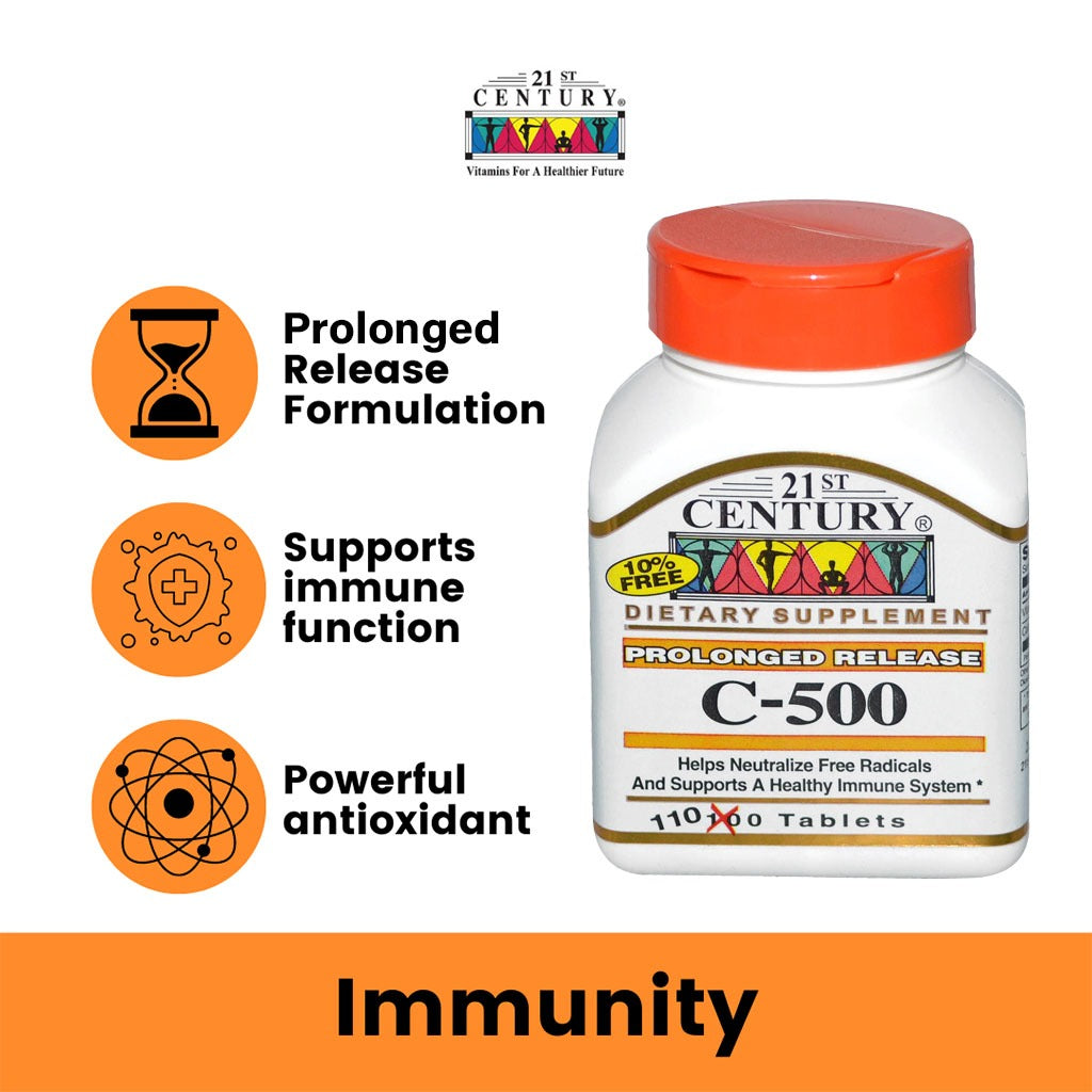 21st Century Vitamin C 500mg Prolonged Release Tablets For Antioxidant & Immunity Support, Pack of 110's - Easy Pharmacy LLC