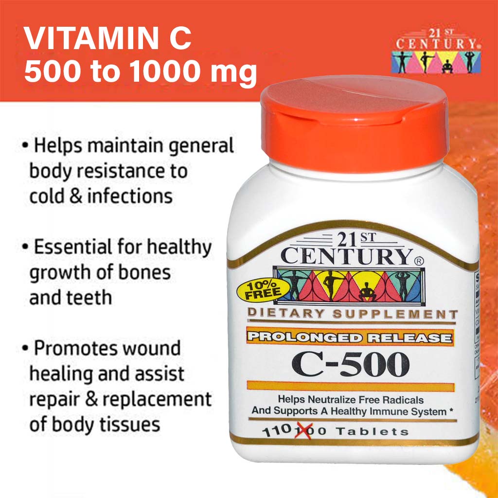 21st Century Vitamin C 500mg Prolonged Release Tablets For Antioxidant & Immunity Support, Pack of 110's - Easy Pharmacy LLC