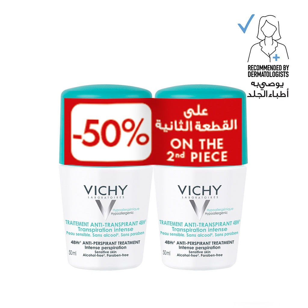 Vichy 48 Hours Anti-Perspirant Deodorant Roll-On Intensive Treatment 50ml, Buy 1 Get 50% Off On 2nd Piece, Promo Pack - Easy Pharmacy LLC