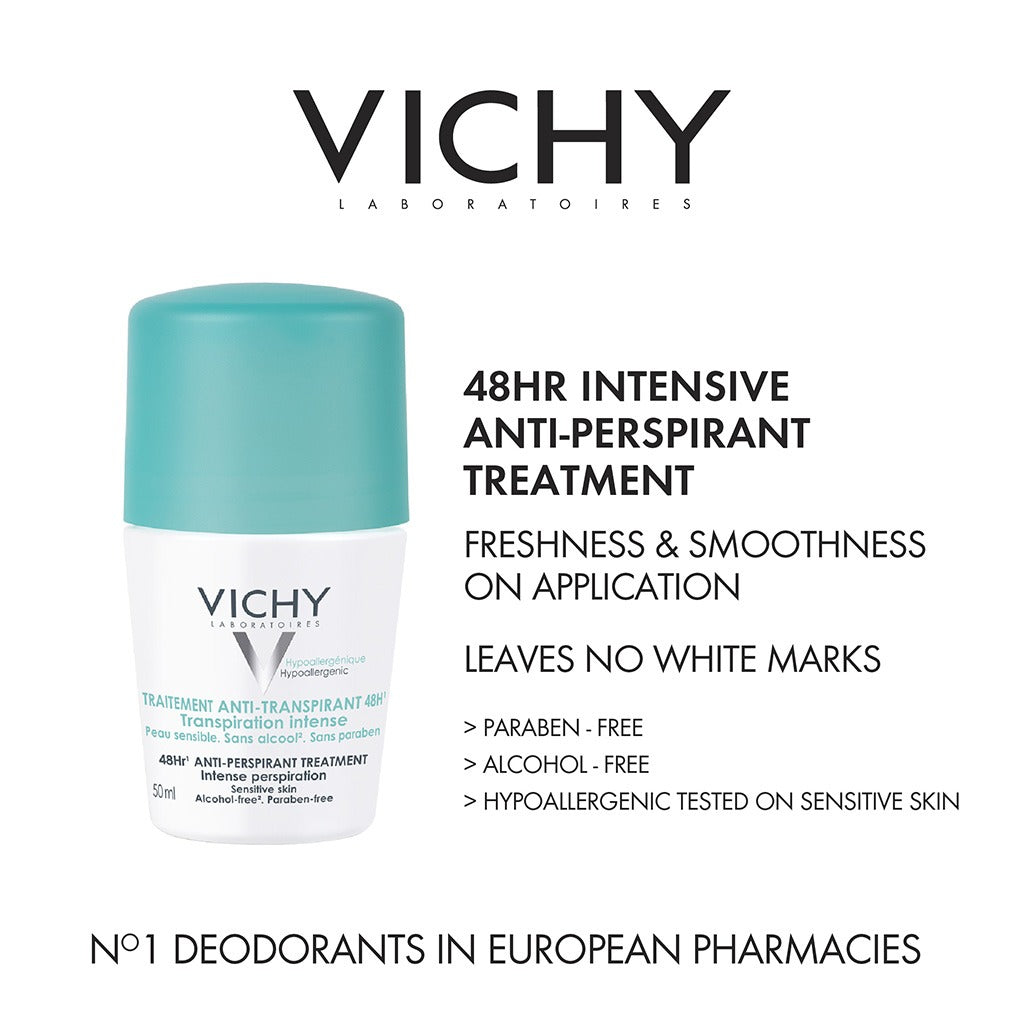 Vichy 48 Hours Anti-Perspirant Deodorant Roll-On Intensive Treatment 50ml, Buy 1 Get 50% Off On 2nd Piece, Promo Pack - Easy Pharmacy LLC